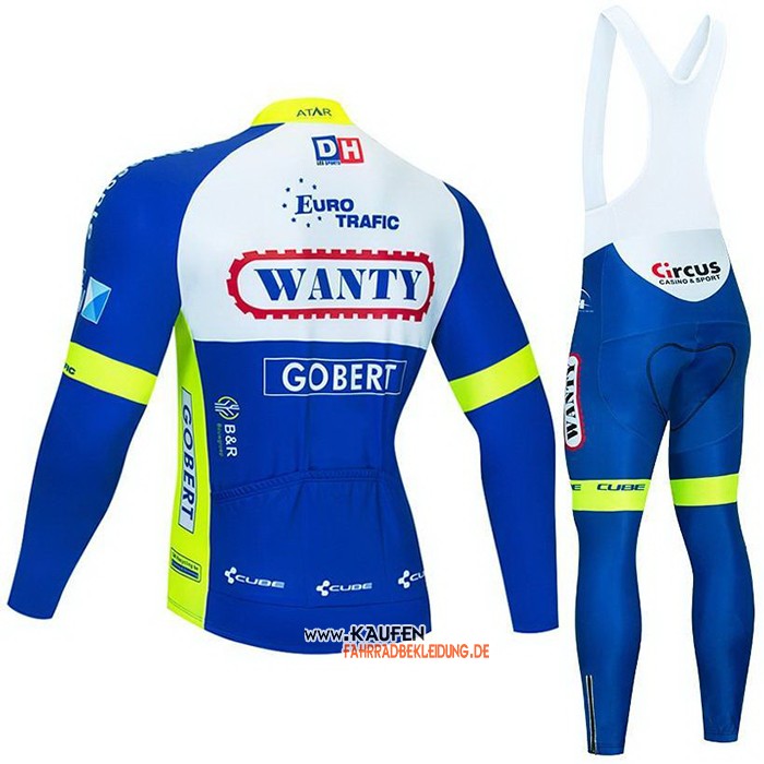 Wanty-Gobert Cycling Team Langarmtrikot 2021 und Lange Tragerhose Blau Wei Gelb
